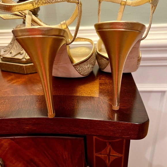 EUC Kate Spade Metallic Gold Glitter Open Toe Heels Pumps Sandals Size 11 M - Picture 6 of 7